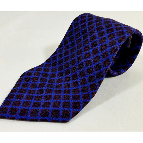 Bill Blass Mens Necktie Silk Blue Red geometric vintage tie - Picture 2 of 5